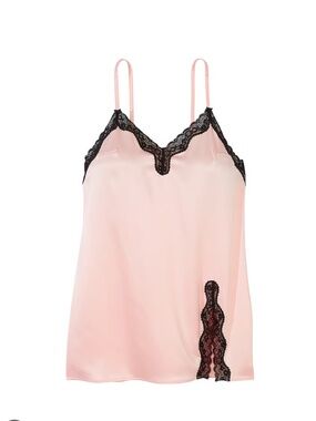 Victoria’s Secret Tease Satin Lace Slip Nightgown XS Blush Pink Black Lace